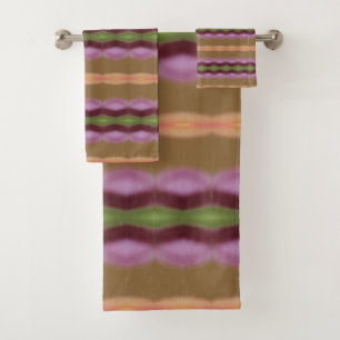 Purple Peach And Beige Bath Towel Set