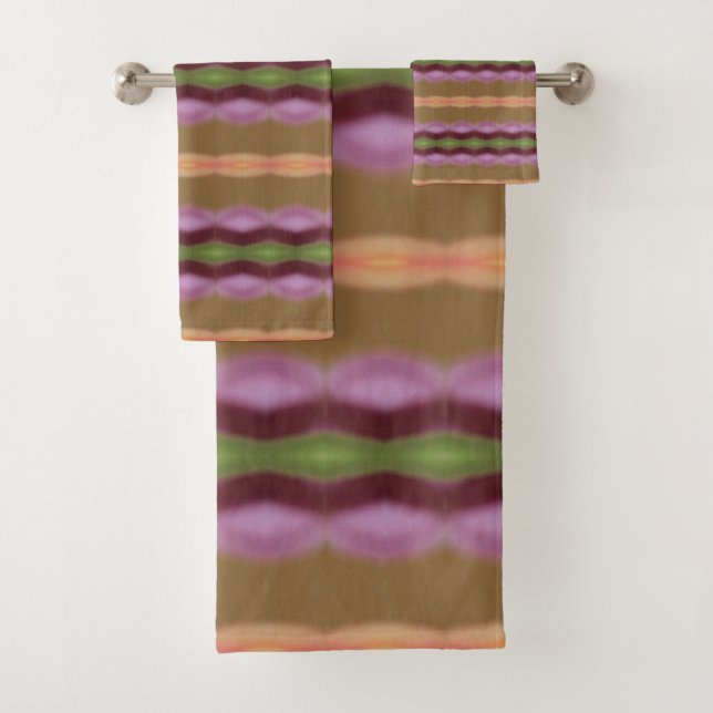 Purple Peach And Beige Bath Towel Set (Insitu)