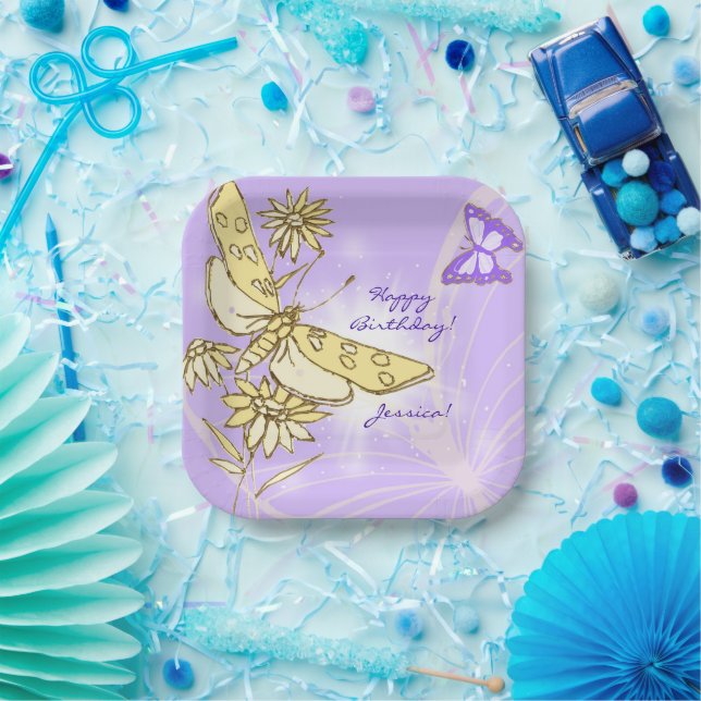 Purple Peach Butterfly  Paper Plate (Party)