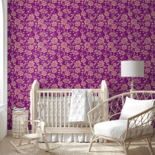 Purple peach colour floral flower peel and stick wallpaper
