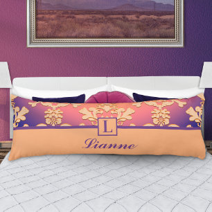 Purple Peach Damask Monogram Personalized Name Body Pillow