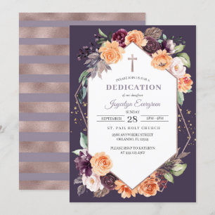 Purple Peach Floral Fall Dedication Invitation