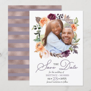 Purple Peach Floral Fall Save The Date Wedding Invitation