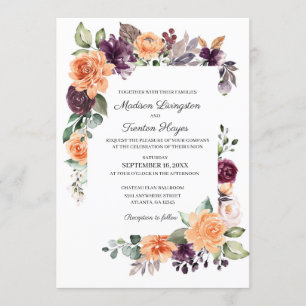 Purple Peach Floral Fall Wedding Invitation