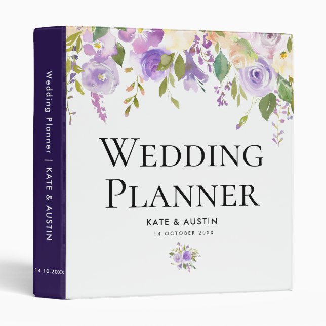 purple & peach floral wedding planner binder (Front/Spine)