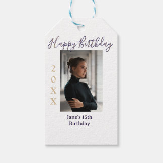 purple peach happy 15th birthday photo name year t gift tags