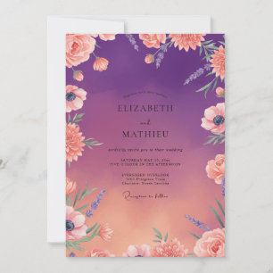 Purple Peach Ranunculus Eucalyptus Wedding Invitation