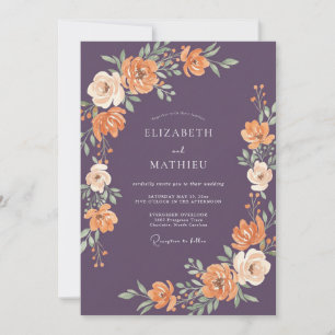 Purple Peach Watercolor Floral Wedding Invitation