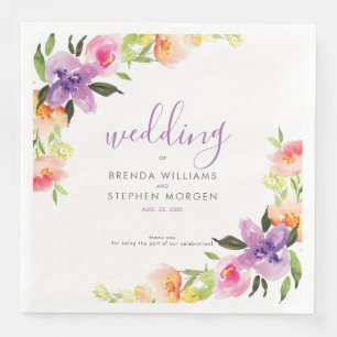 Purple & peach watercolors frame napkin