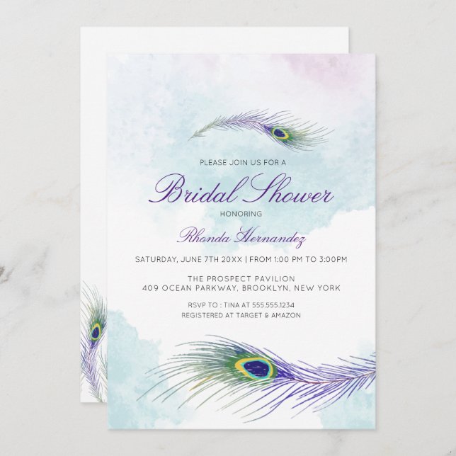 Purple Peacock Bridal Shower Invitation (Front/Back)