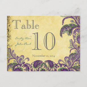 Purple Peacock Colours Paisley Wedding Table Numbe Postcard