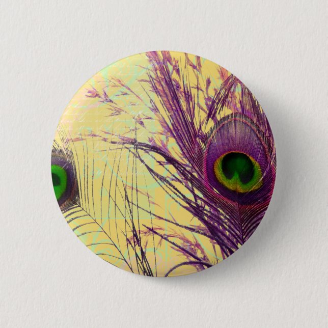 Purple Peacock Feather 2 Inch Round Button (Front)