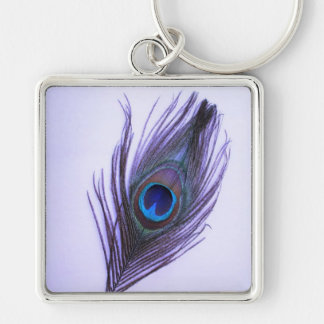Purple Peacock Feather on Purple Large Premium Key Keychain