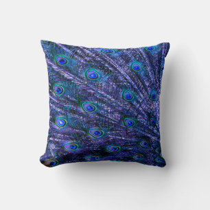 Purple Peacock Feathers Baby Blanket Throw Pillow