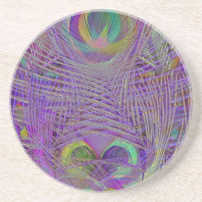 Purple Peacock Feathers Coaster (Front)
