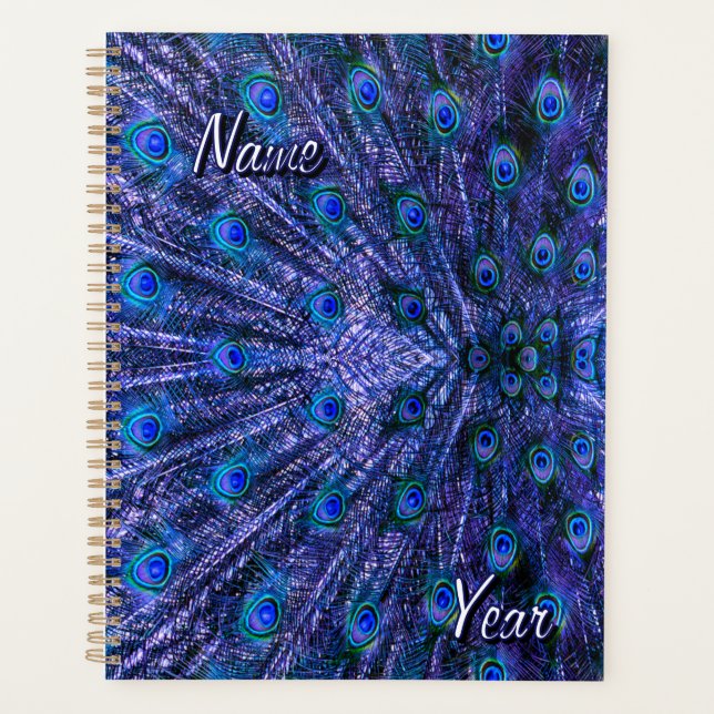 Purple Peacock Feathers Custom Name Planner (Front)