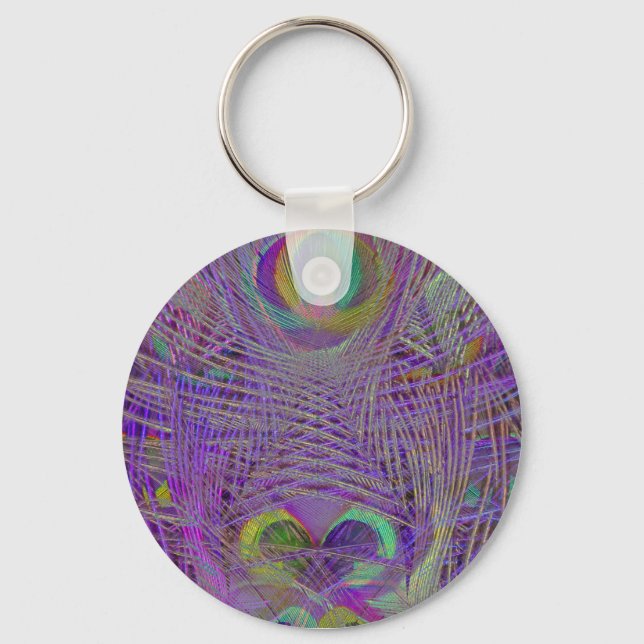 Purple Peacock Feathers Keychain (Front)