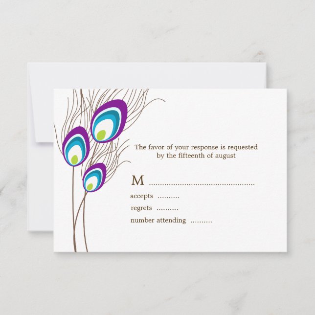 Purple Peacock Feathers RSVP Cards (Front)