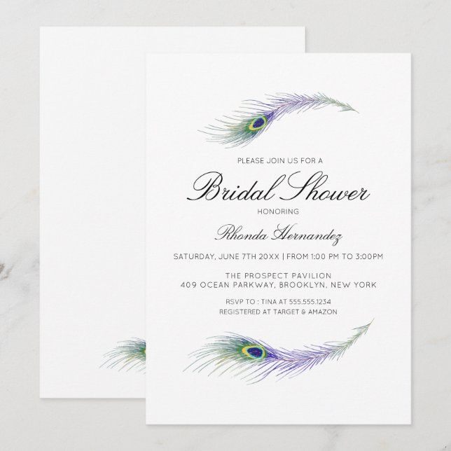 Purple Peacock Invitation à la douche nuptiale (Devant / Derrière)