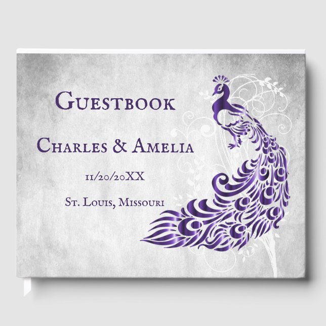 Purple Peacock Leaf Vine Mariage Livre d'or (Recto)
