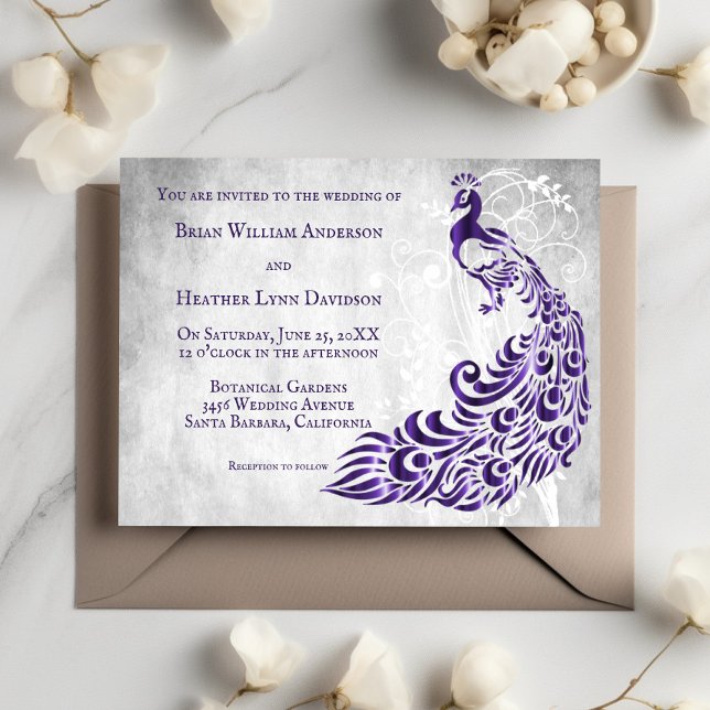 Purple Peacock Leaf Vine Wedding Invitation (Creator Uploaded)