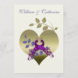 Purple Peacock Love Birds Wedding Invitation
