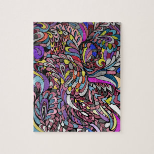 Purple Peacock Multicolor Funky Paisley Groovy Jigsaw Puzzle