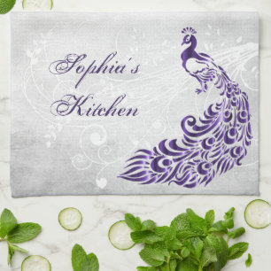 Purple Peacock Personalized Kitchen Towel