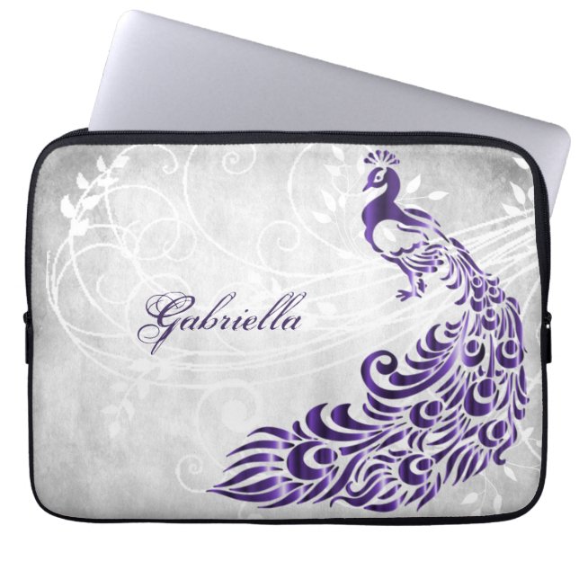 Purple Peacock Personalized Laptop Sleeve (Front)