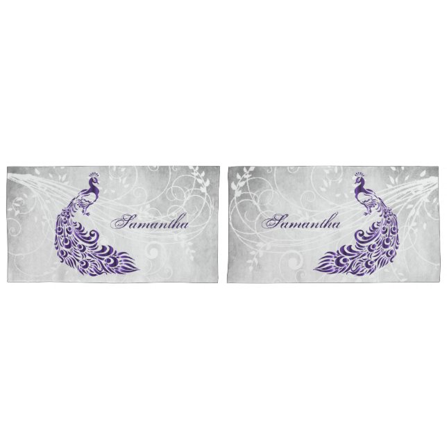 Purple Peacock Personalized Pillowcases (Front-Set)