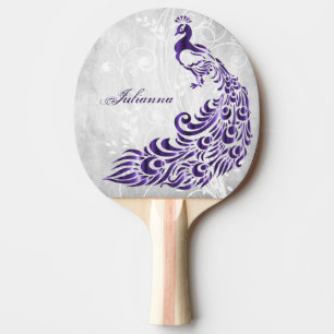 Purple Peacock Personalized Ping Pong Paddle