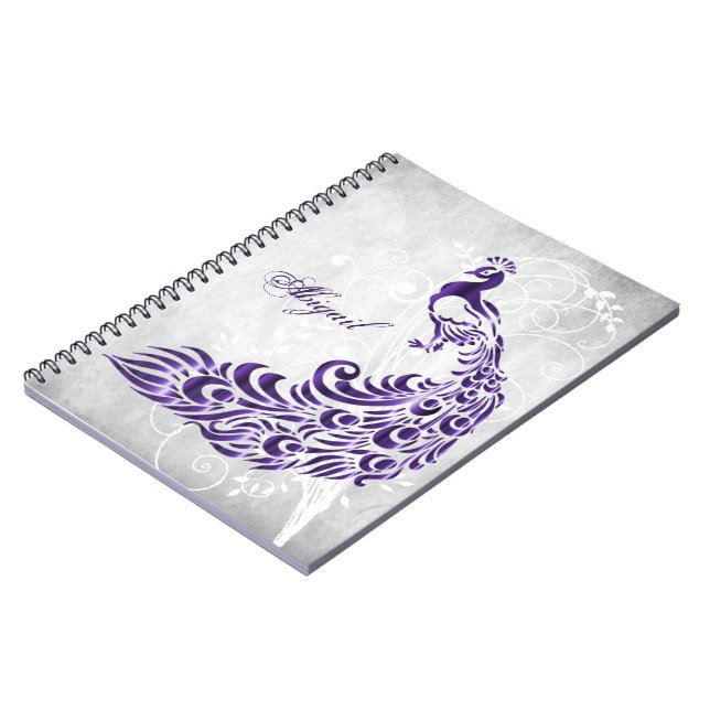 Purple Peacock Personalized Spiral Notebook (Left Side)