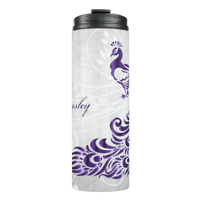 Purple Peacock Personalized Thermal Tumbler (Front)