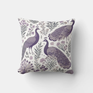 Purple Peacock Toile Throw Pillow