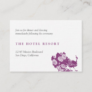 Purple peacock wedding reception enclosure cards