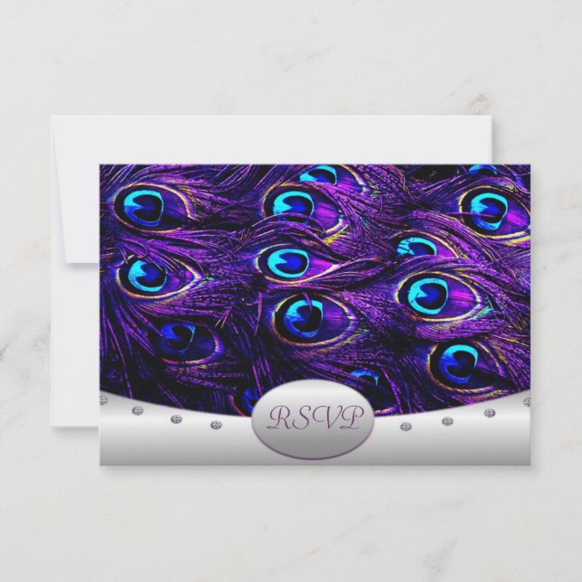 Purple Peacock Wedding RSVP Wedding Cards (Front)