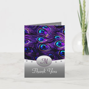 Purple Peacock Wedding Thank You Cards - Tall