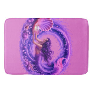 Purple Pearl Seeker Mermaid Fantasy Wave Art Bath Mat