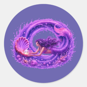 Purple Pearl Seeker Mermaid Fantasy Wave Art Classic Round Sticker