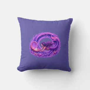 Purple Pearl Seeker Mermaid Fantasy Wave Art Throw Pillow