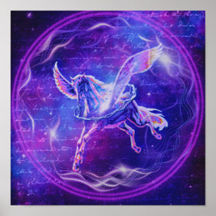 Purple Pegasus Neon Winged Horse Galaxy Art Poster