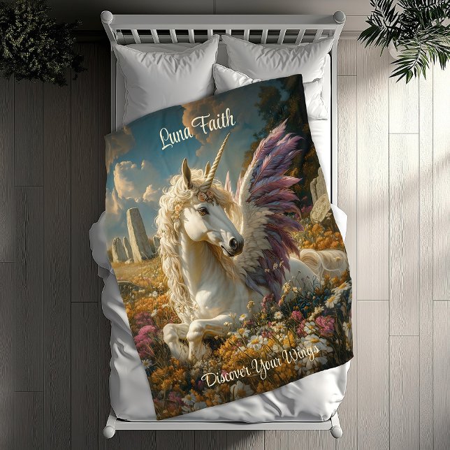 Purple Pegasus Stone Circle Fantasy Mythical Horse Fleece Blanket (Creator Uploaded)