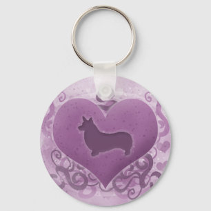 Purple Pembroke Welsh Corgi Valentine Keychain