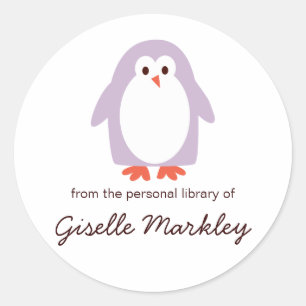 Purple Penguin Bookplates Classic Round Sticker