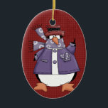 Purple Penguin Ceramic Christmas Ornament<br><div class="desc">Text can be added to this ornament to make a personalized holiday gift. If you need help,  just click on the contact link below to send the designer a personal detailed message.</div>