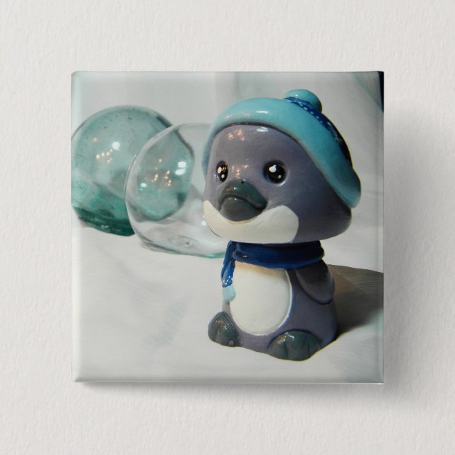 Purple Penguin I 2 Inch Square Button (Front)