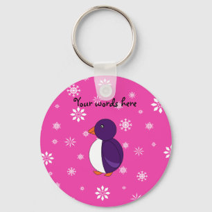 Purple penguin pink snowflakes pattern keychain