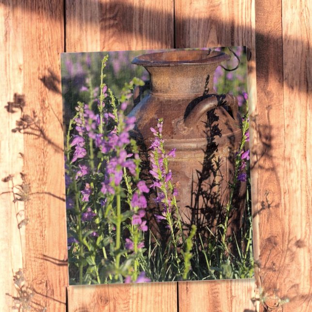 Purple Penstemon and Rusty Old Milk Can Photo  Jigsaw Puzzle (completed jigsaw puzzle)