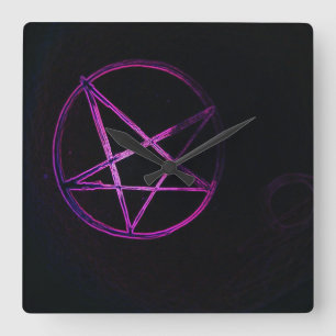 purple pentagram  square wall clock