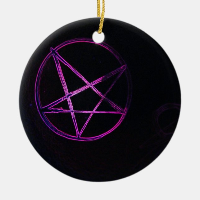 purple pentagram star magnet ceramic ornament (Front)